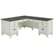 Hartford Antique White And Gray Pedestal L-Shaped Desk