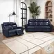 Jonathan Blue Leather 61" Lay Flat Power Reclining Loveseat with Power Headrest and USB Charging