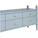 Jordan Textured Light Blue Linen 6 Drawer Tv Stand With Open Shelf