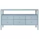 Jordan Textured Light Blue Linen 6 Drawer Tv Stand With Open Shelf