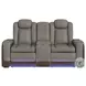 Niven Grey And Brown Power Reclining Loveseat with Adjustable Headrest