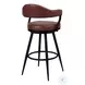 Amador Black Powder Coated And Vintage Coffee Faux Leather 30" Bar Stool