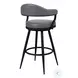 Amador Black Powder Coated And Vintage Gray Faux Leather 26" Counter Height Stool