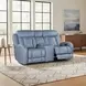 Quinn Blue Gray Leather 73" Zero Gravity Triple Power Reclining Loveseat with Console and USB Charging