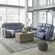 Quinn Blue Gray Leather 73" Zero Gravity Triple Power Reclining Loveseat with Console and USB Charging