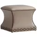 Merino Carlyle Beige Leather Upholstered Square Ottoman with Nailhead Trim