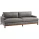 Horizon Gray Leather Upholstered 88" Sofa with Walnut Legs