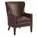 Avery Brown Leather Upholstered Wing Chair with Nailhead Trim