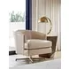 Graves Beige and Brass Leather Upholstered Swivel Chair