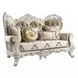 Vanaheim Beige and Gold 78" Loveseat with Pillow and Nailhead Trim