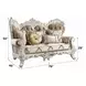 Vanaheim Beige and Gold 78" Loveseat with Pillow and Nailhead Trim