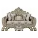 Sorina Beige and Antique Gold Living Room Set with Pillows and Nailhead Trim