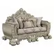Sorina Beige and Antique Gold Living Room Set with Pillows and Nailhead Trim