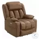 Omarion Brown Polished Microfiber Power Recliner with Lift, Heating and Massage