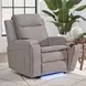 Mighty Buffy Taupe Rocker Heat Massage Power Recliner with LED and USB Charging