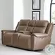 Caspian Smooth Latte Leather Zero Gravity Power Reclining Console Loveseat