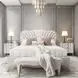 London Place Creamy Pearl Velvet Eastern King Panel Bed with USB Charging
