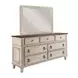 Southbury Parchment and Brown 7 Drawer Dresser with Rectangular Landscape Mirror