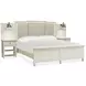 Willowbrook Egg Shell White and Cream King Upholstered Wall Panel Bed with 2 Nightstand and USB Charging