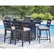 Mabry Shores Navy Blue and Driftwood 70" Rectangular Outdoor Bar Dining Room Set with Fire Pit