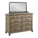 Heritage Timber Sandstone and Gray 9 Drawer Westwood Bureau with Rectangular Landscape Mirror