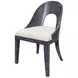 White Linen Performance Fabric Dining Chair With Matte Navy Blue Frame
