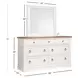Crownfall Whisper White and Cerused Nutmeg 7 Drawer Dresser with Rectangular Mirror