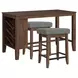 Veronica Walnut and Dark Gray Upholstered 3 Piece Kitchen Island Set with USB Charging