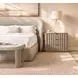 Loggia Aria and Beige Performance Fabric King Upholstered Shelter Bed