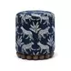 Dex Blue and White Leopard Jacquard Performance Fabric Upholstered Round Ottoman