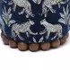 Dex Blue and White Leopard Jacquard Performance Fabric Upholstered Round Ottoman