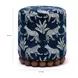 Dex Blue and White Leopard Jacquard Performance Fabric Upholstered Round Ottoman