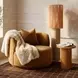 Fickle Camel Performance Velvet Upholstered Swivel Accent Chair with Pillow