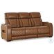 Boyington Caramel Power Reclining Sofa with Adjustable Headrest
