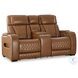 Boyington Caramel Power Reclining Console Loveseat with Adjustable Headrest