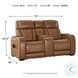Boyington Caramel Power Reclining Console Loveseat with Adjustable Headrest