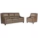 Flexwell Brown Leather Dual Power Reclining Kelce Living Room Set with USB Charging