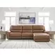 Silverbrooke Caramel Leather 3 Piece Modular Reclining Sectional with RAF Chaise with USB Charging