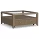 Reed Driftwood Oak Square Glass Top Coffee Table with Casters