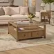 Reed Driftwood Oak Square Glass Top Coffee Table with Casters
