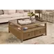 Reed Driftwood Oak Square Glass Top Coffee Table with Casters
