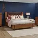 Lincoln Warm Walnut and Rich Brown King Upholstered Platform Bed with USB Charging and LED