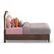 Bellevue Creamy Tan and Whiskey Brown Performance Fabric Queen Upholstered Platform Bed with Nailhead Trim
