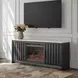 Cadmori Matte Black and White 63" TV Stand with 7 Level Temperature Electric Fireplace