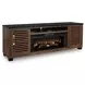 Kallari Warm Brown and Black 84" TV Stand with Electric Fireplace