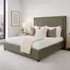 Kimberly Mystical Moss and Dark Brown King Upholstered Panel Bed
