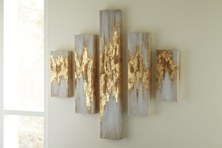 Devlan Gold and White Wall Art Set of 5 from Ashley