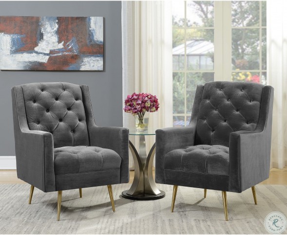 Reese Slate Button Tufted Accent Chair With Gold Legs from ...