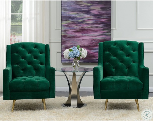 Reese Emerald Button Tufted Accent Chair With Gold Legs ...