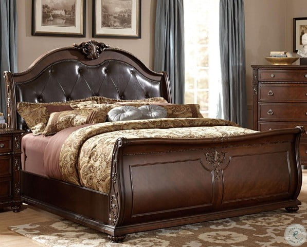 Hillcrest Manor King Genuine Leather Sleigh Bed from Homelegance